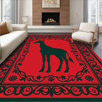 Red Giraffe Silhouette Ornate Border Rug