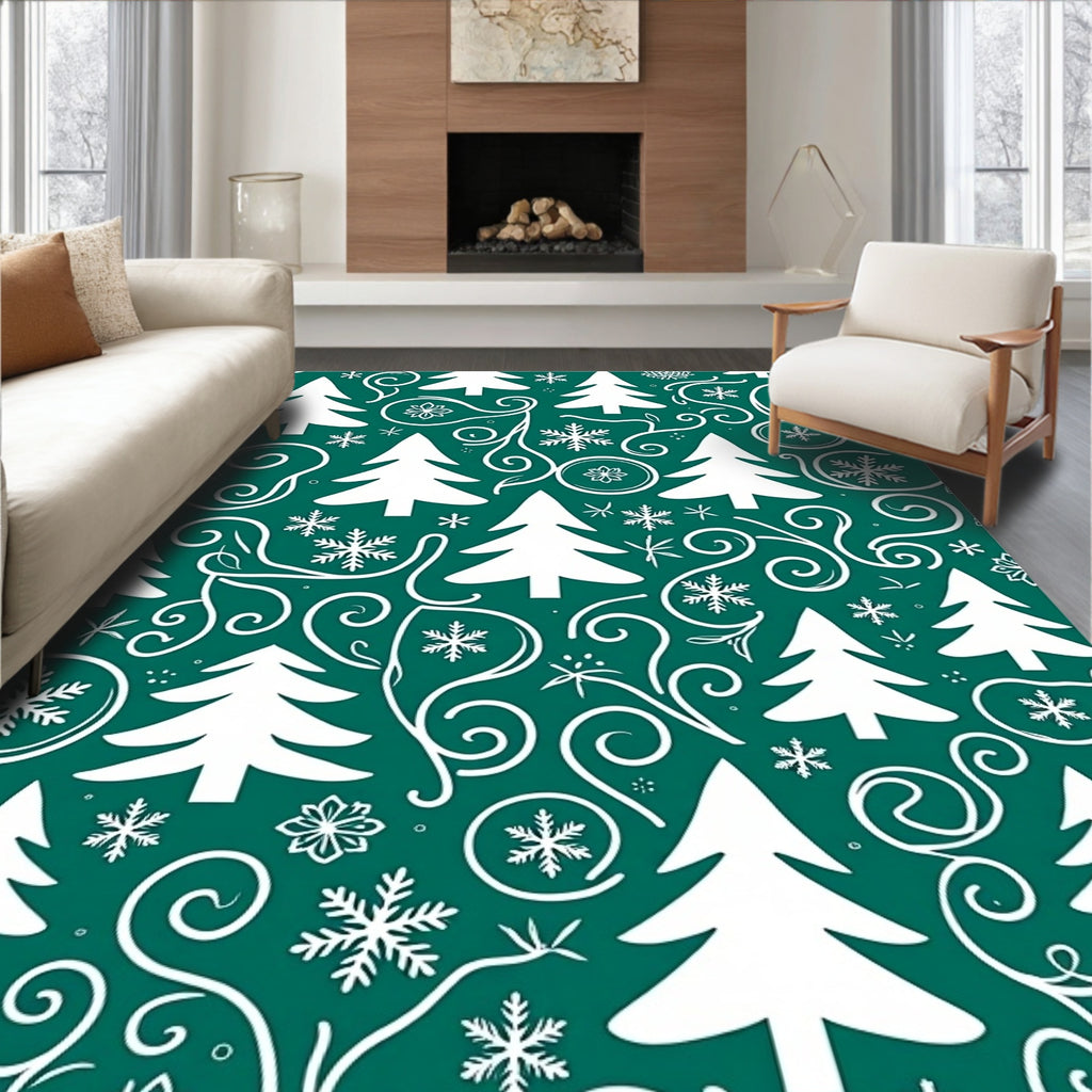 White Pine Snowflake Swirl Emerald Rug