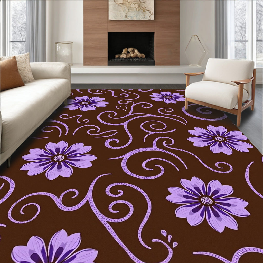 Brown Lavender Floral Swirl Rug