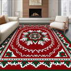 Crimson Emerald Folk Floral Medallion Rug