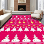 Festive White Christmas Trees Yellow Stars Rug