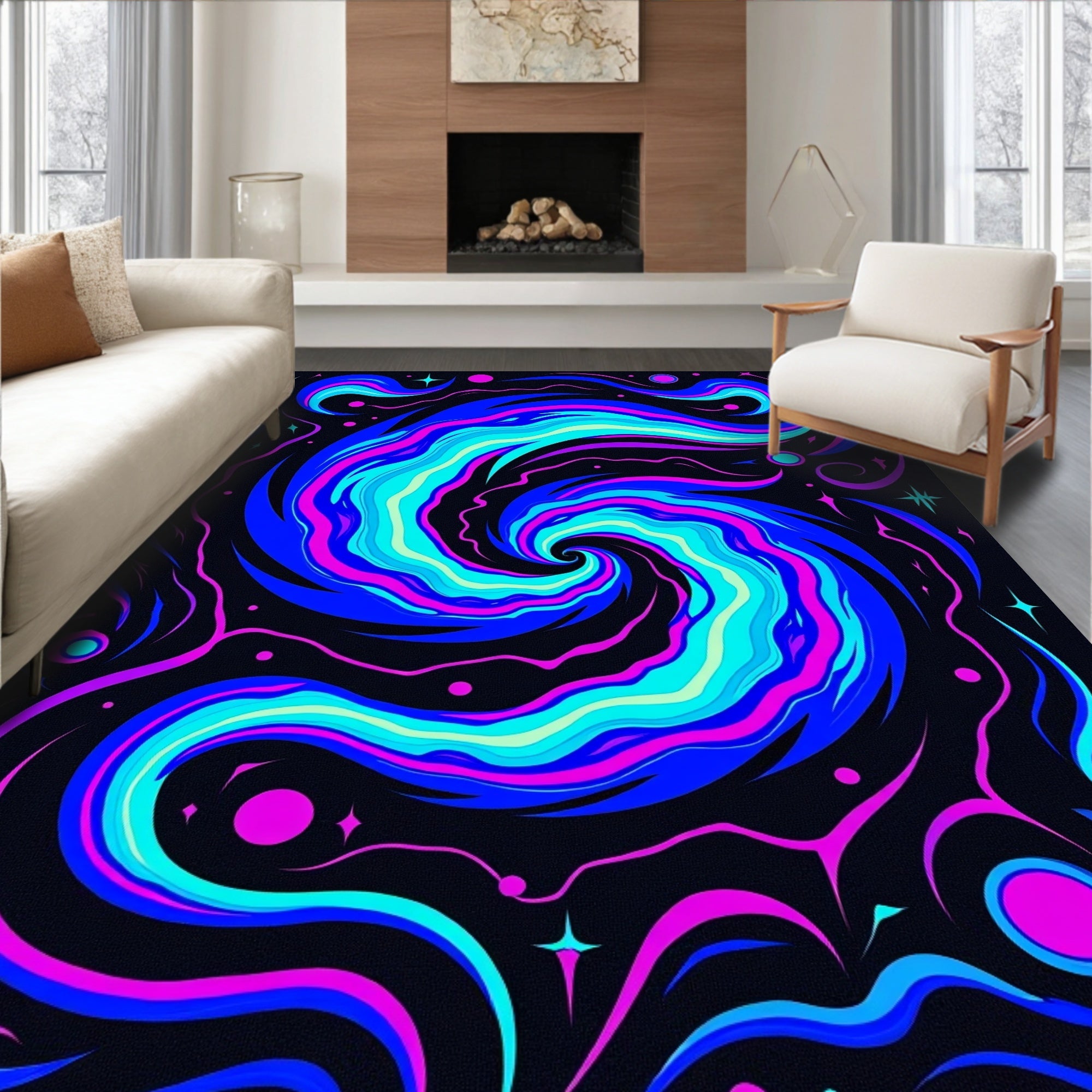 Cosmic Blue Pink Swirl Galaxy Rug