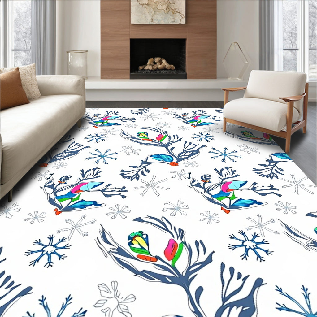 Colorful Winter Branch Snowflakes Rug