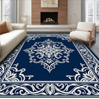 Deep Blue Ornamental Medallion Border Rug