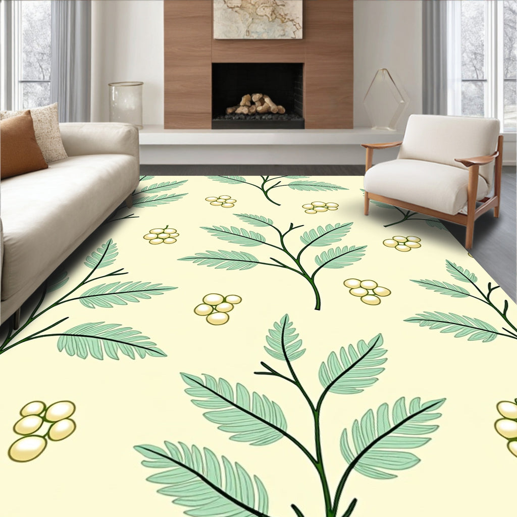 Light Yellow Botanical Branch Clusters Rug