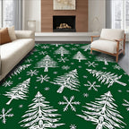 Forest Green White Evergreen Snowflakes Rug