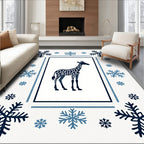 Navy Giraffe Snowflakes Frame Rug
