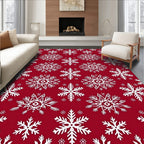 Crimson White Snowflake Winter Medallion Rug