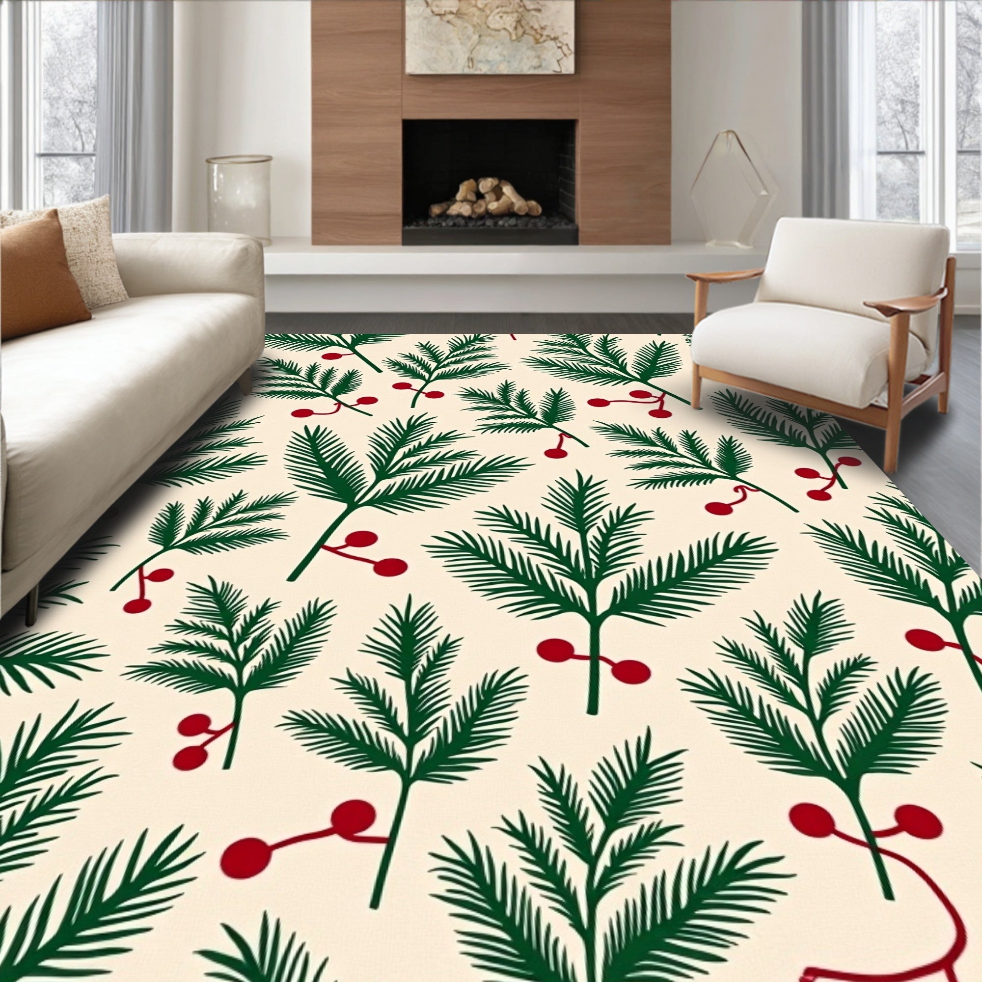 Festive Evergreen Berry Sprigs Rug