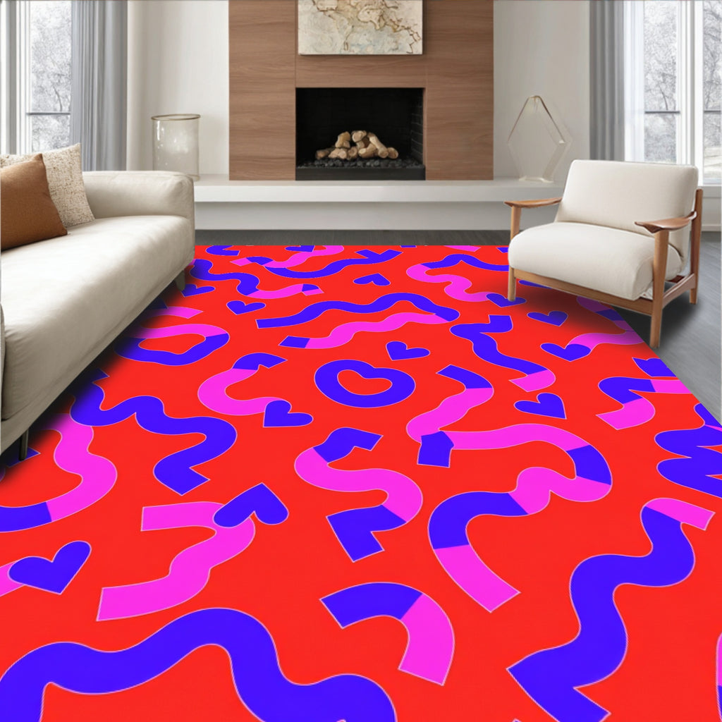Vibrant Red Blue Pink Heart Swirl Rug