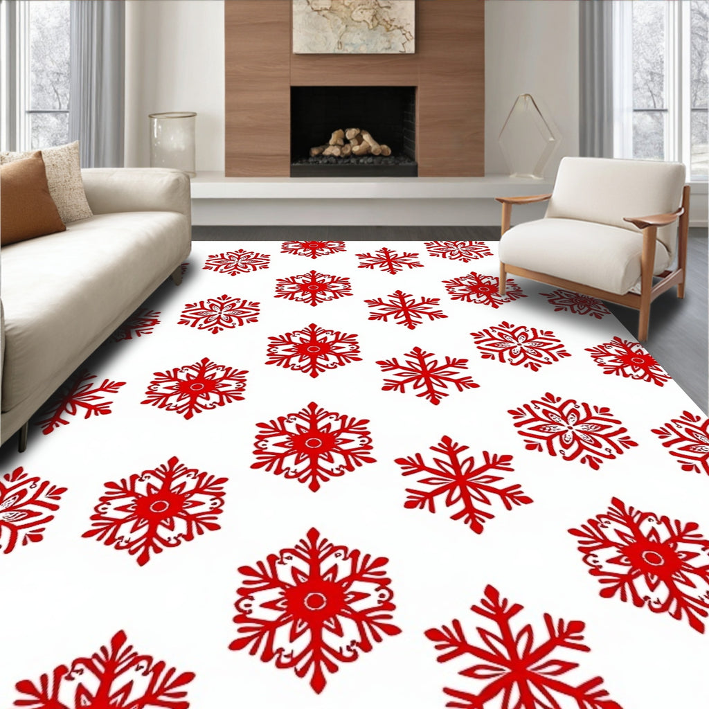 Red Snowflake Scattered Holiday Rug