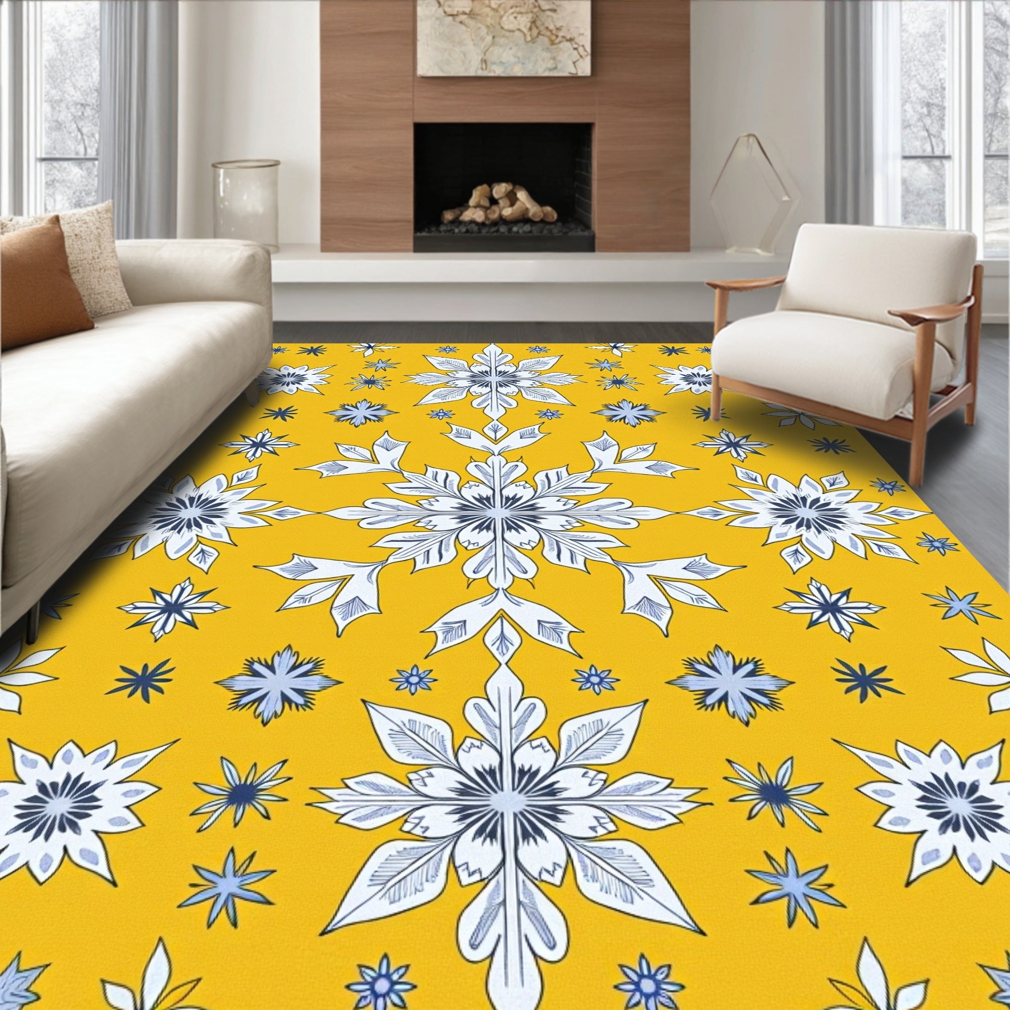 Golden Yellow Snowflake Medallion Rug