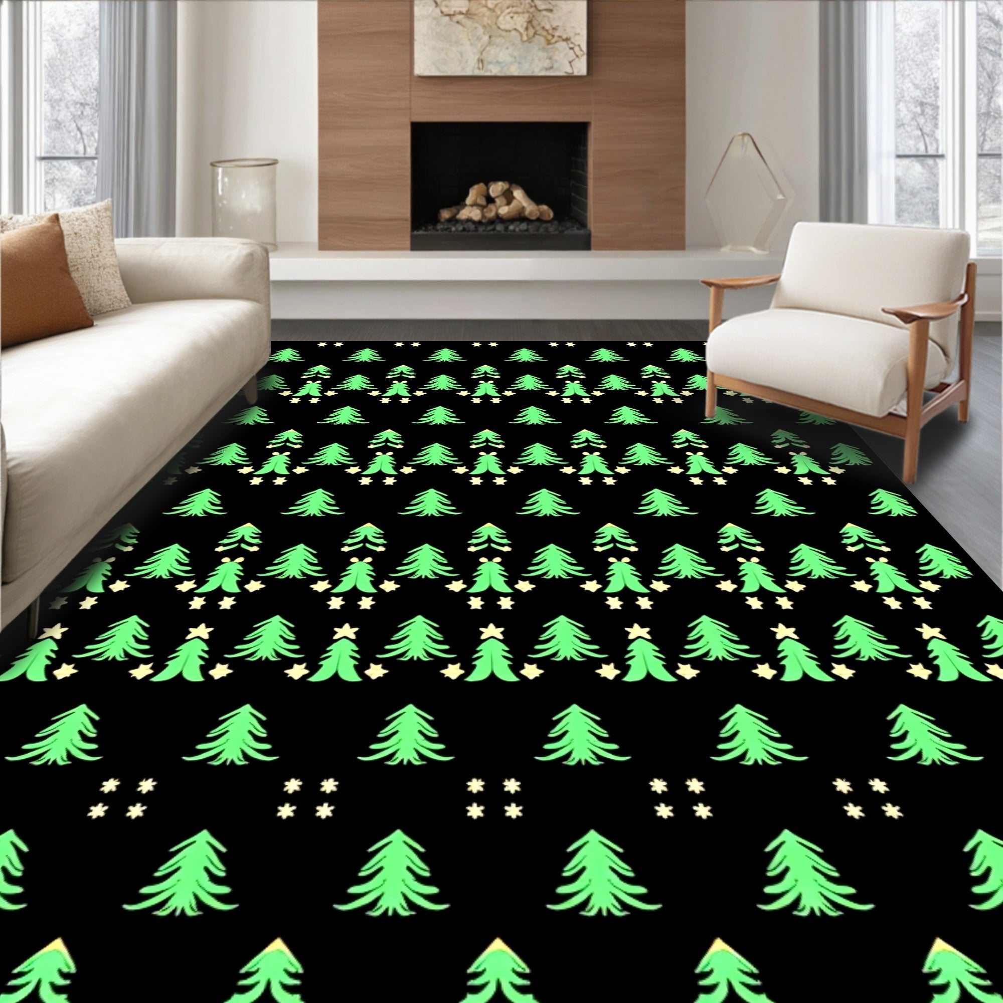 Festive Green Christmas Trees Collection Rug