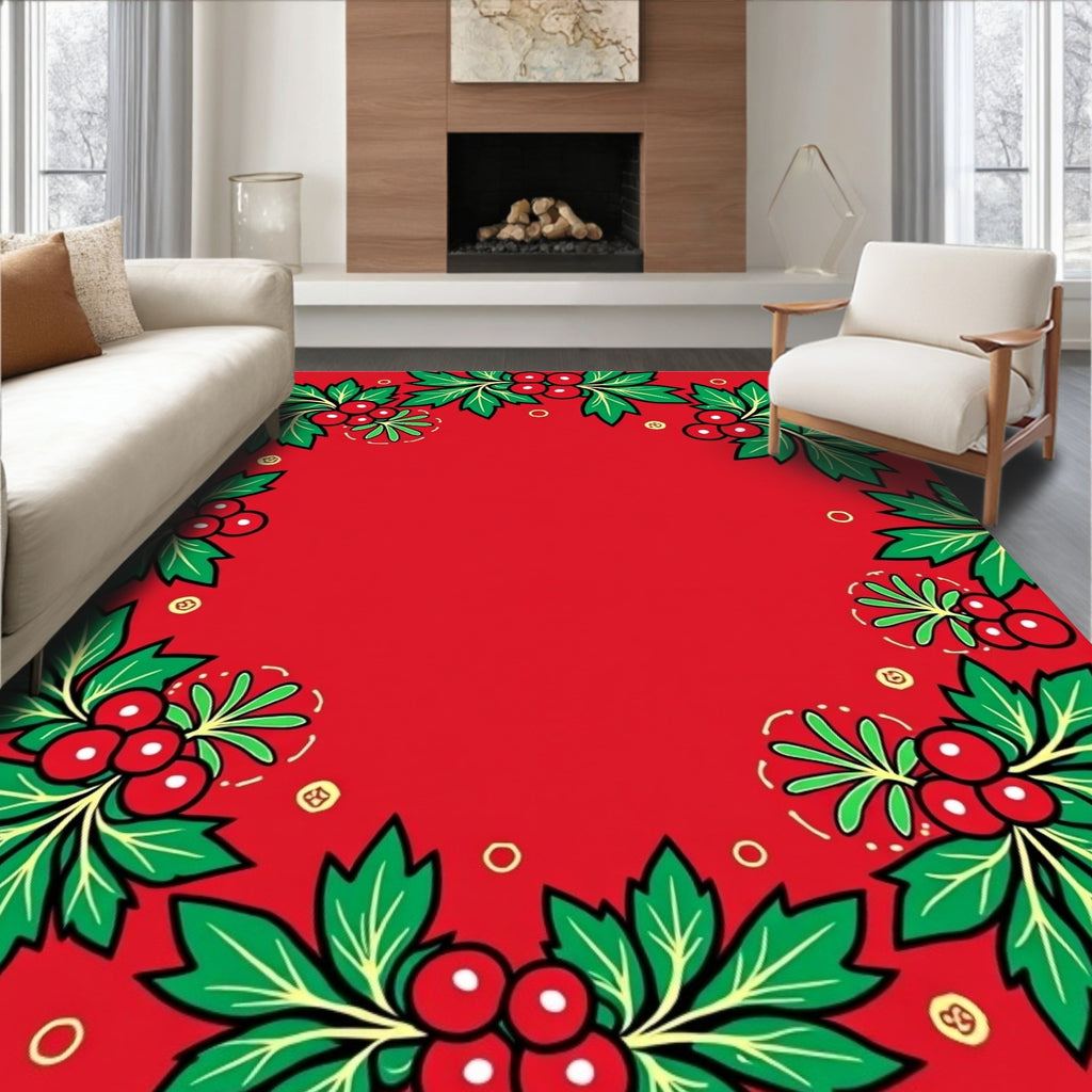 Vibrant Red Holly Berry Garland Rug