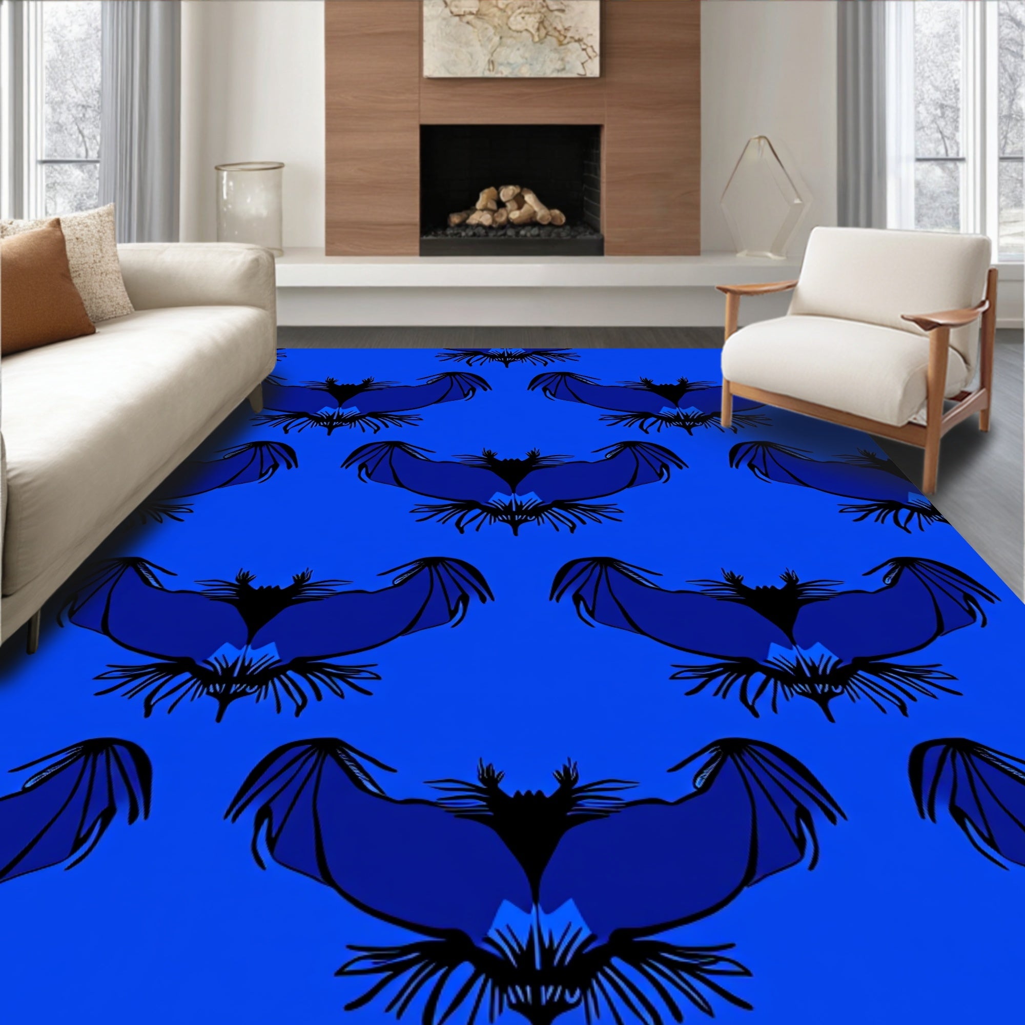 Gothic Blue Bat Repeat Rug
