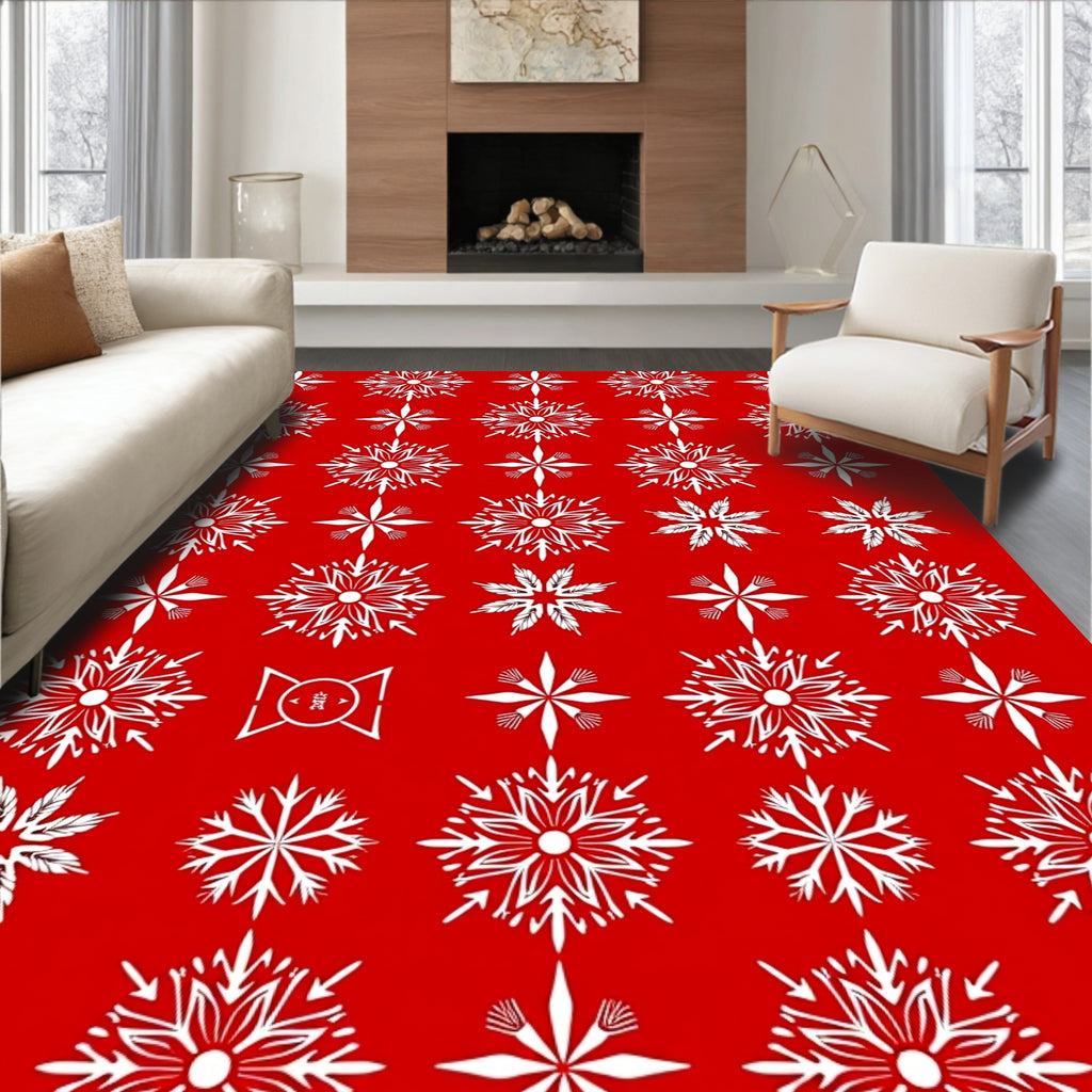 Crimson Cold Starburst Snowfall Pattern Rug