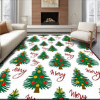 Merry Christmas Trees Green Red Ornaments Rug
