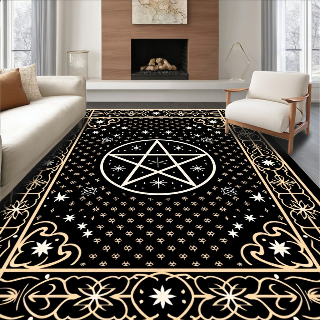 Celestial Golden Pentagram Starry Night Rug