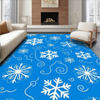 White Snowflake Swirl Blue Background Rug
