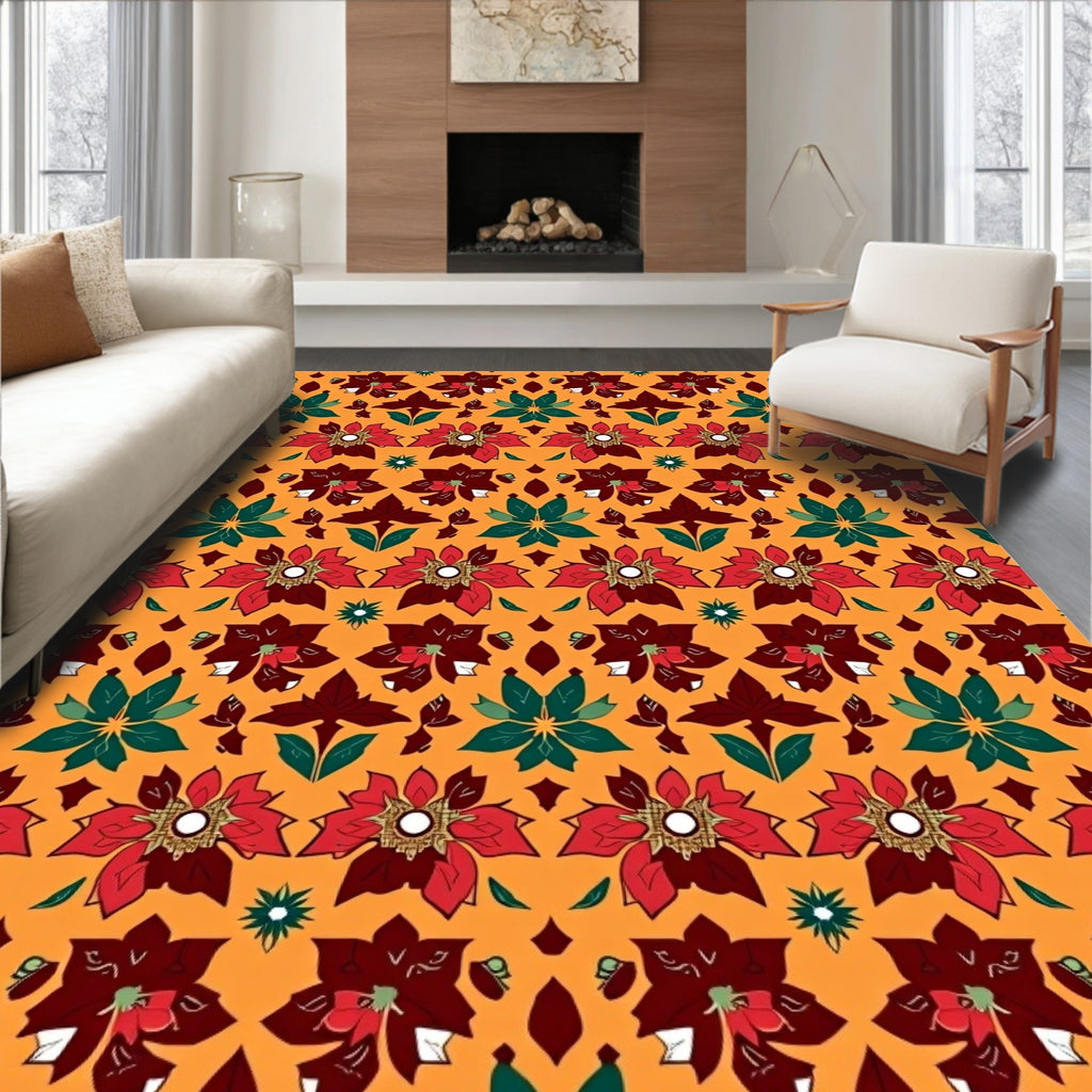 Vibrant Red Teal Floral Medallion Rug