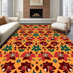 Vibrant Red Teal Floral Medallion Rug