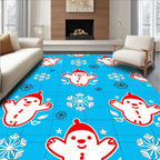 Happy Snowman Snowflakes Red White Blue Rug