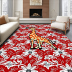 Red Floral Giraffe Whimsical Art Rug