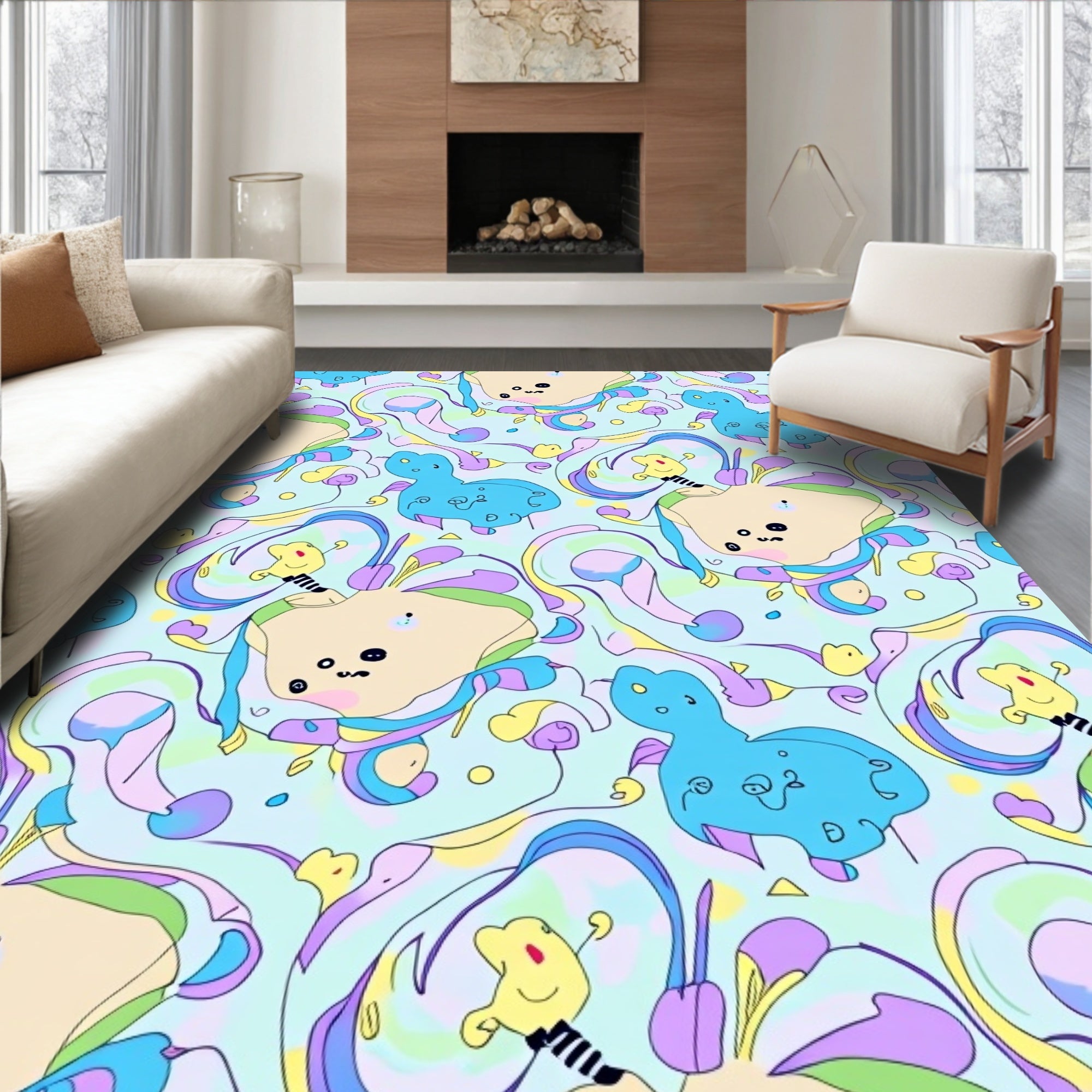 Pastel Whimsical Creature Swirl Rug