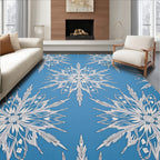 Luminous White Snowflake Blue Fabric Rug