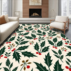 Festive Holly Berry Leaf Scatter Rug