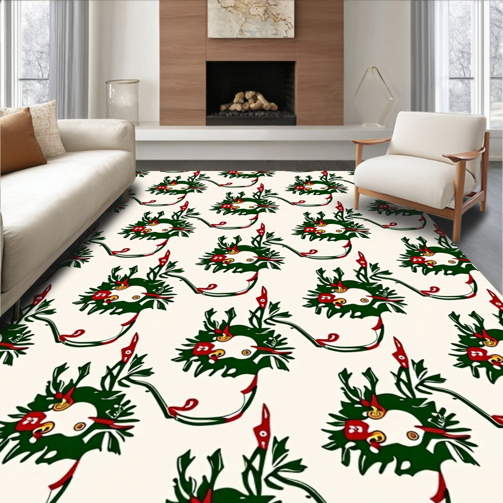 Whimsical Green Wreath Red Berry Rug