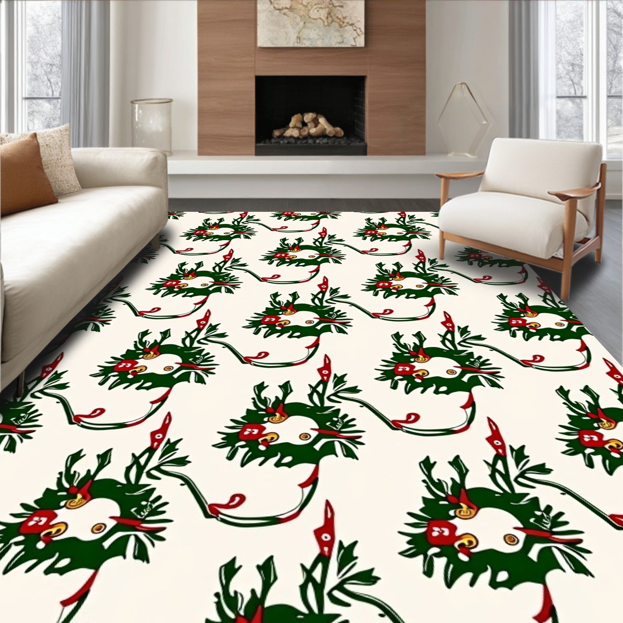 Whimsical Green Wreath Red Berry Rug