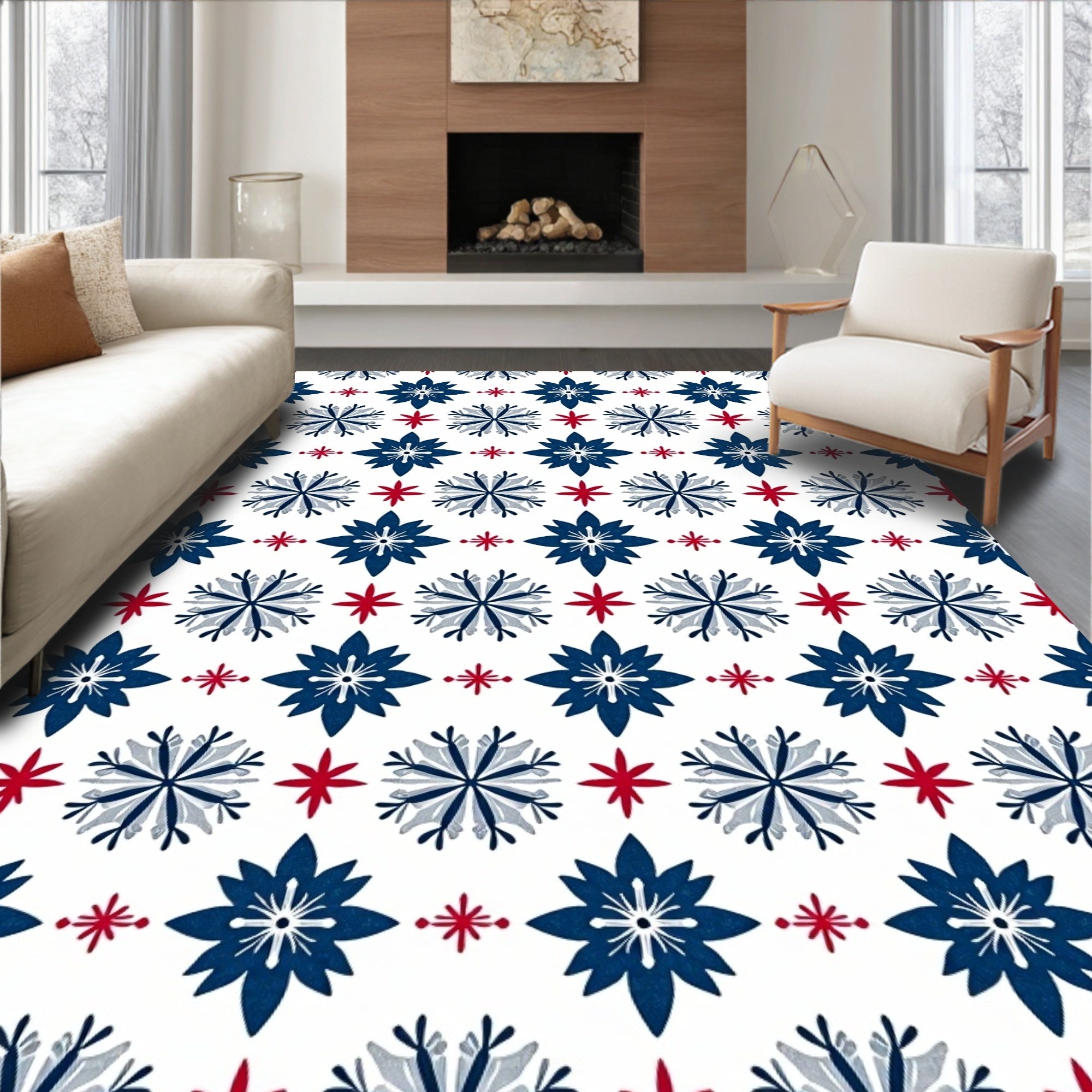 Blue and Red Starburst Floral Medallions Rug