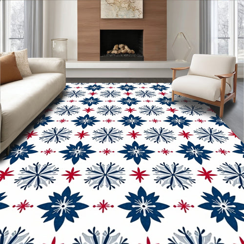 Blue and Red Starburst Floral Medallions Rug