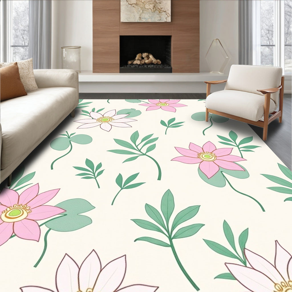 Pink Lavender Floral Leaf Sprig Rug