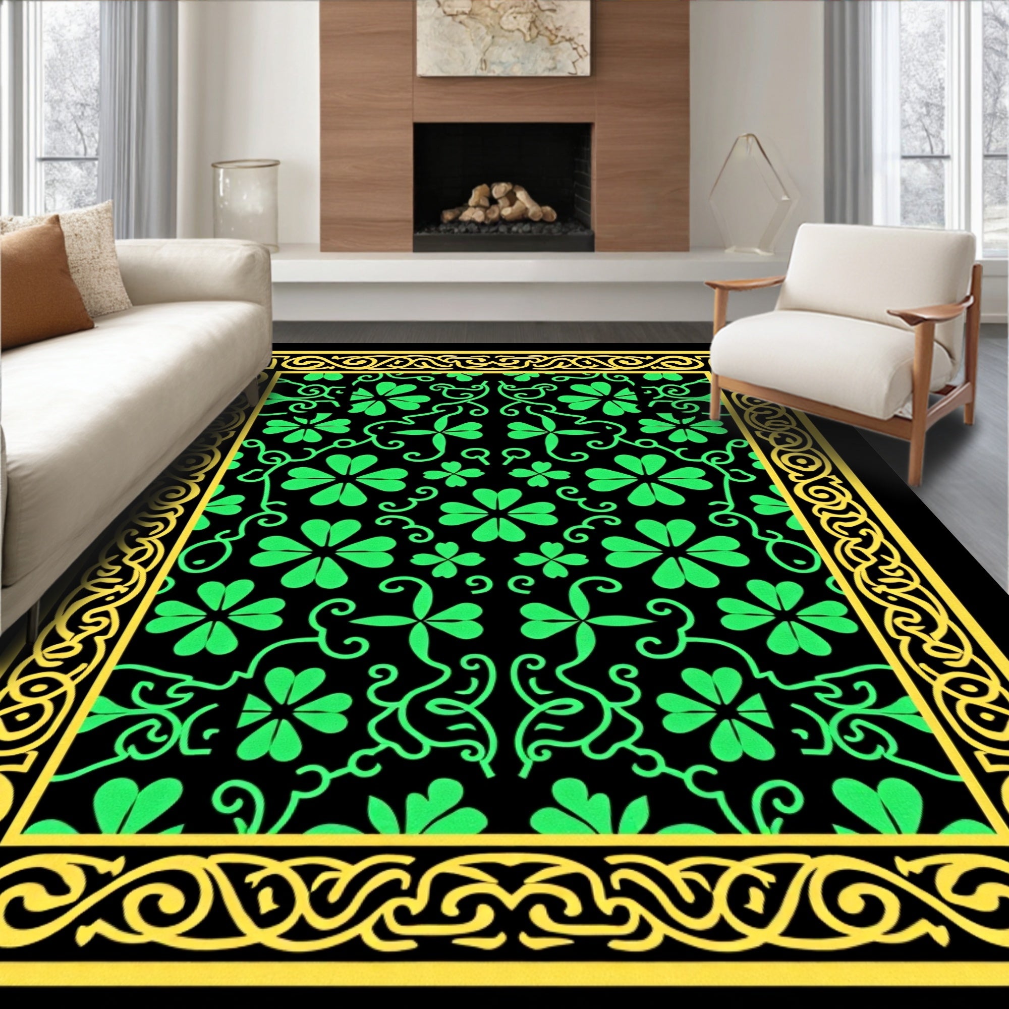 Emerald Clover Vine Border Rug