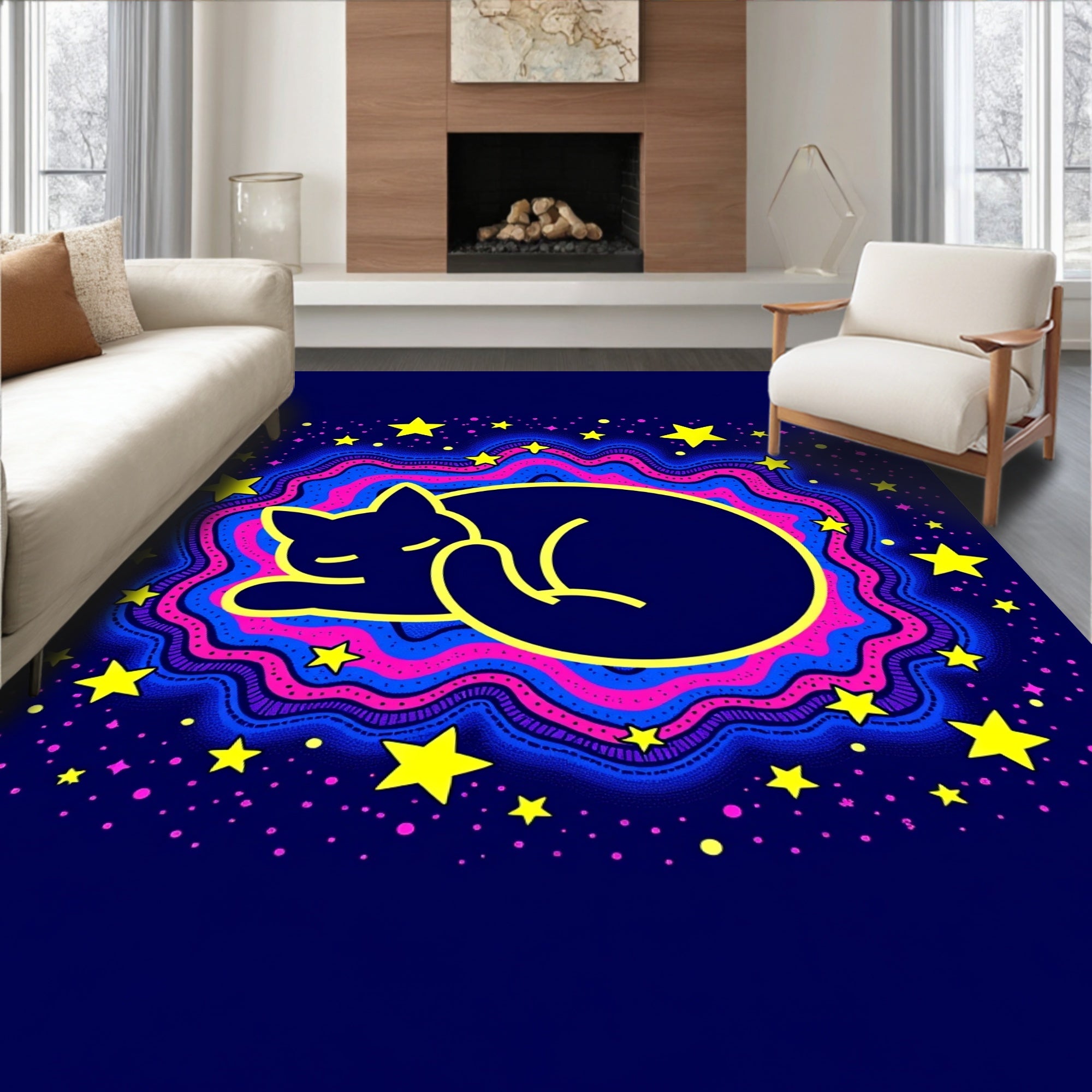 Cosmic Sleeping Cat Starry Night Rug