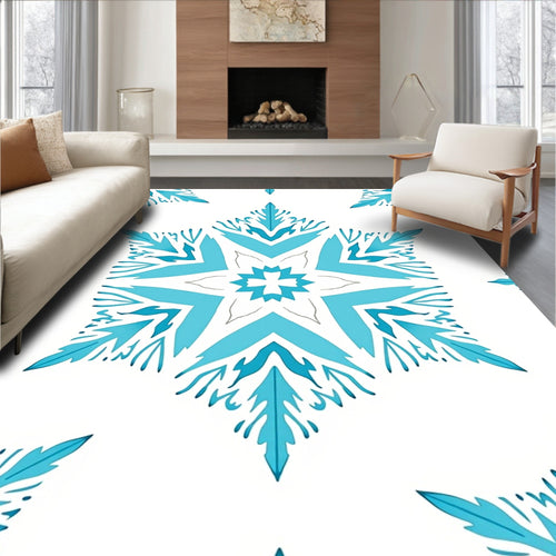 Aqua Snowflake Geometric Medallion Rug