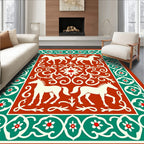 Earthy Orange Horse Floral Border Rug
