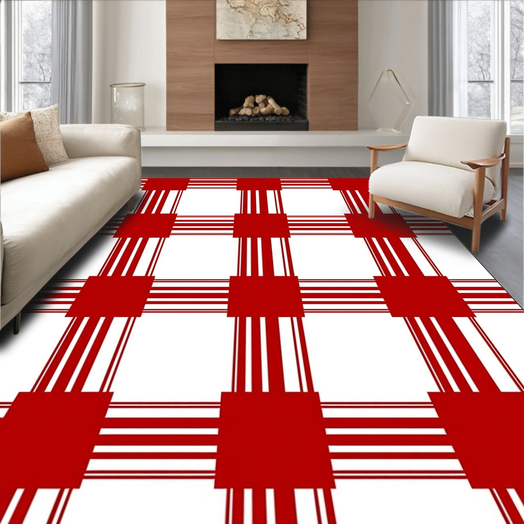 Crimson Multi-Stripe Checkered Rug