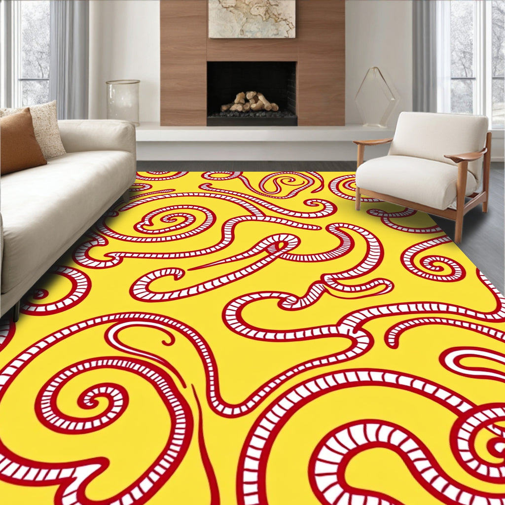 Red Swirls Yellow Abstract Organic Rug