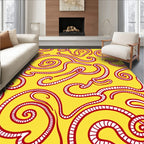 Red Swirls Yellow Abstract Organic Rug