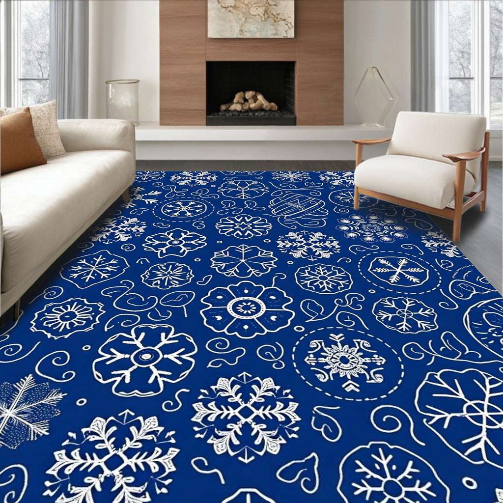 Deep Blue Snowflake Scatter Rug