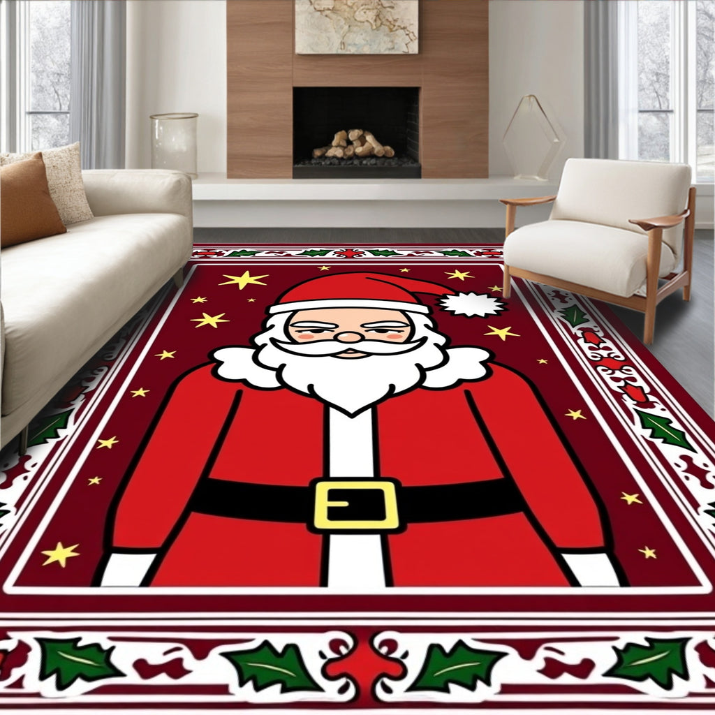 Crimson Santa Claus Holly Border Rug