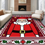 Crimson Santa Claus Holly Border Rug