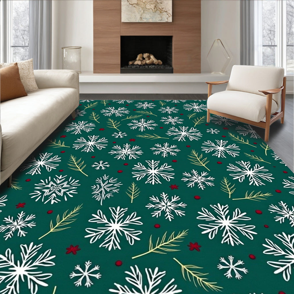 Forest Green Winter Snowflake Medley Rug