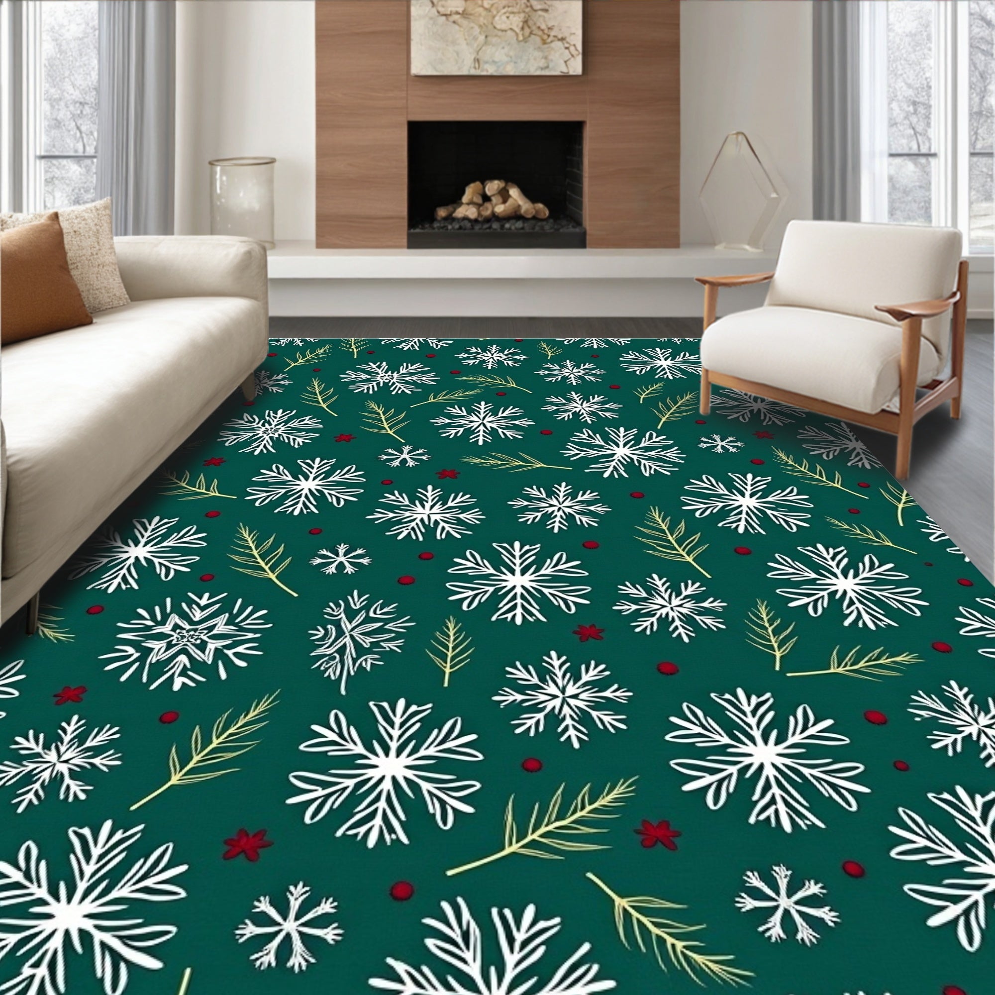 Forest Green Winter Snowflake Medley Rug
