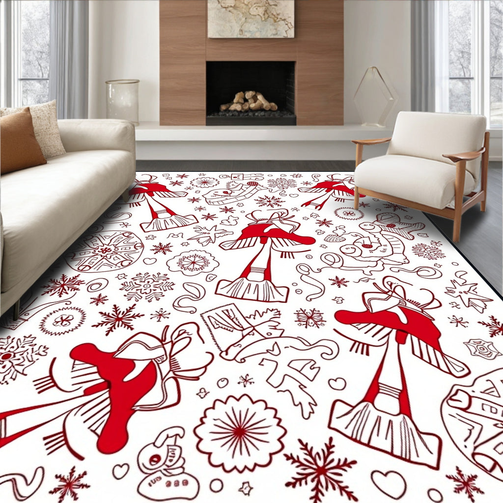 Whimsical Red Mushroom Snowflake Collage Rug