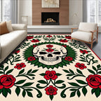 Red Rose Skull Tattoo Art Rug