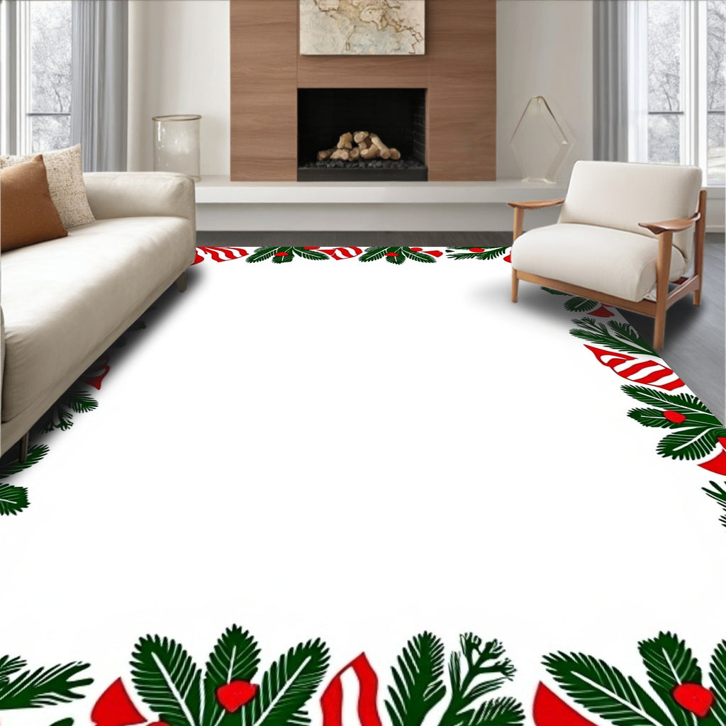 Winter Pine And Red Swirl Border Rug